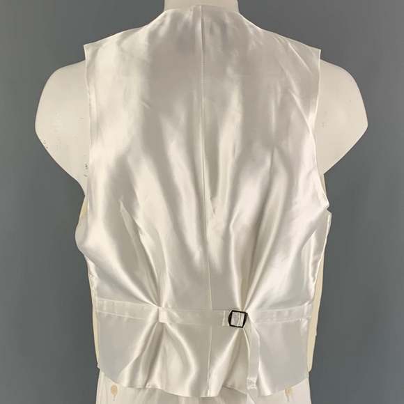 FAVOURBROOK  Beige White Solid Wool Double Breasted Vest - Picture 3 of 6